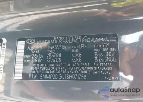 2025 Hyundai Santa Fe Sel из США, поврежденный, VIN 5NMP2DGL1SH071758